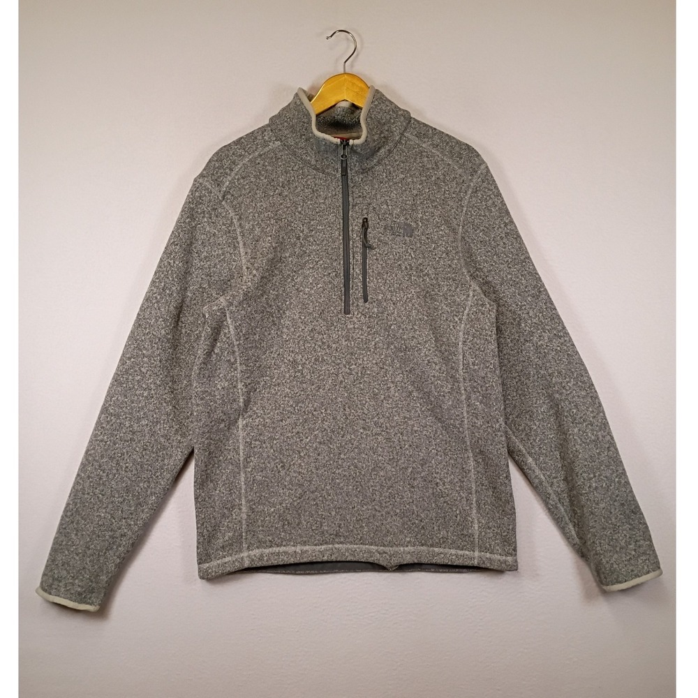 Outdoor The North Face Mens Large Grey Gordon Lyons Quarter Zip Fleece Sweater